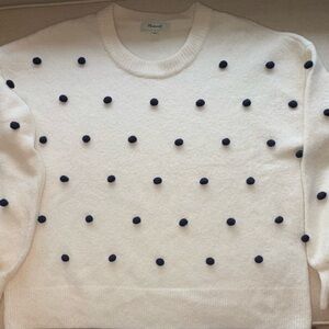 Madewell White Crewneck Sweater with Black polka dots
